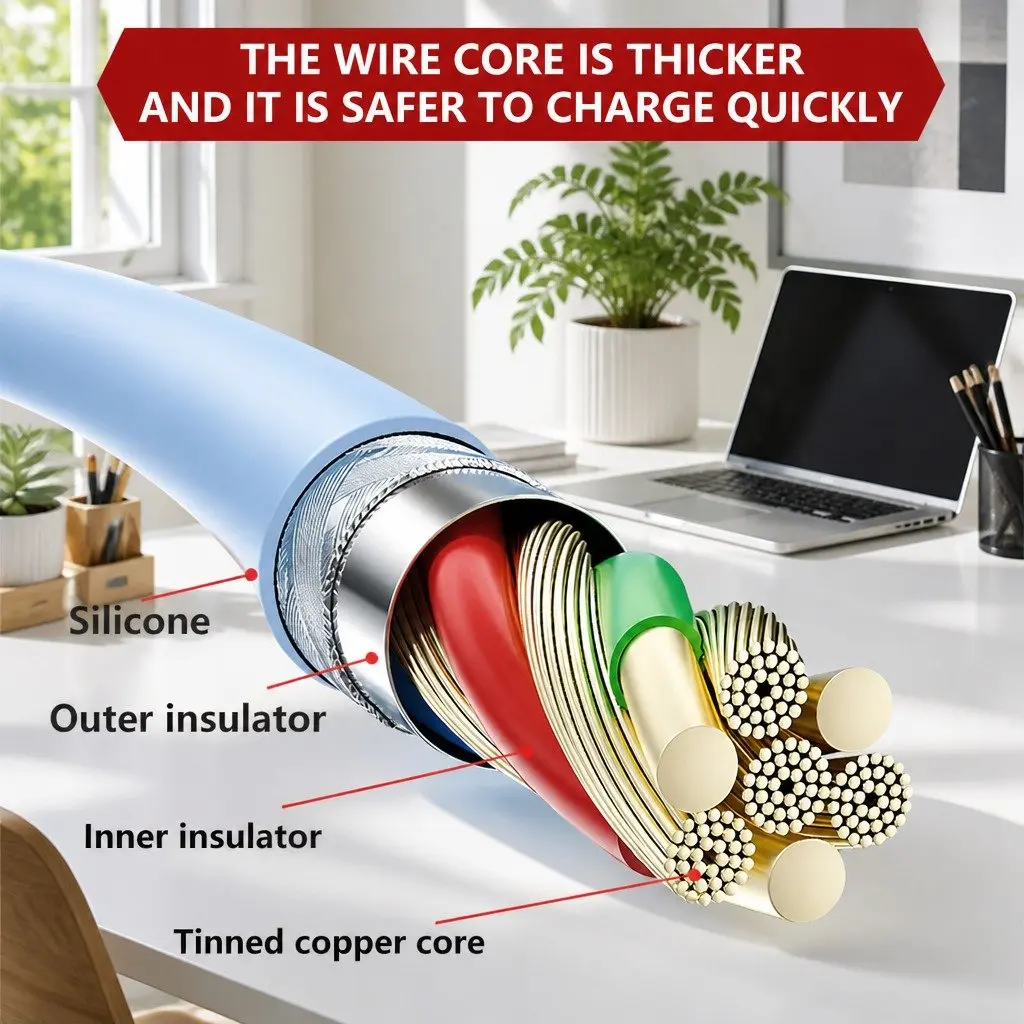 Three-in-One Fast Charging Data Cable 1.2m Liquid Silicone Green