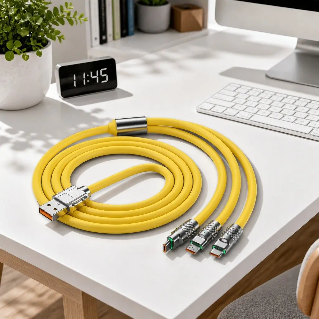 120W Fast Charging Cable 3 in 1 Data Line 1.2 Meter Yellow