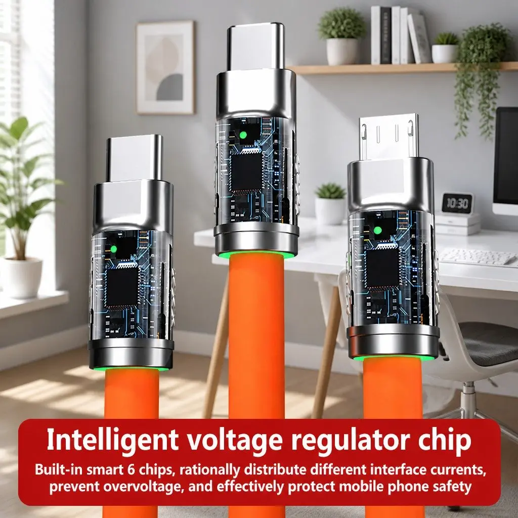 120W Fast Charging Cable 3 in 1 Data Line 1.2 Meter Yellow