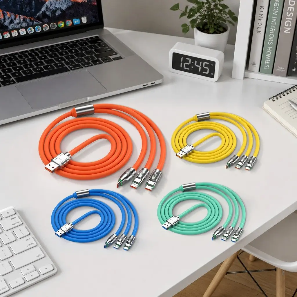 120W Fast Charging Cable 3 in 1 Data Line 1.2 Meter Yellow