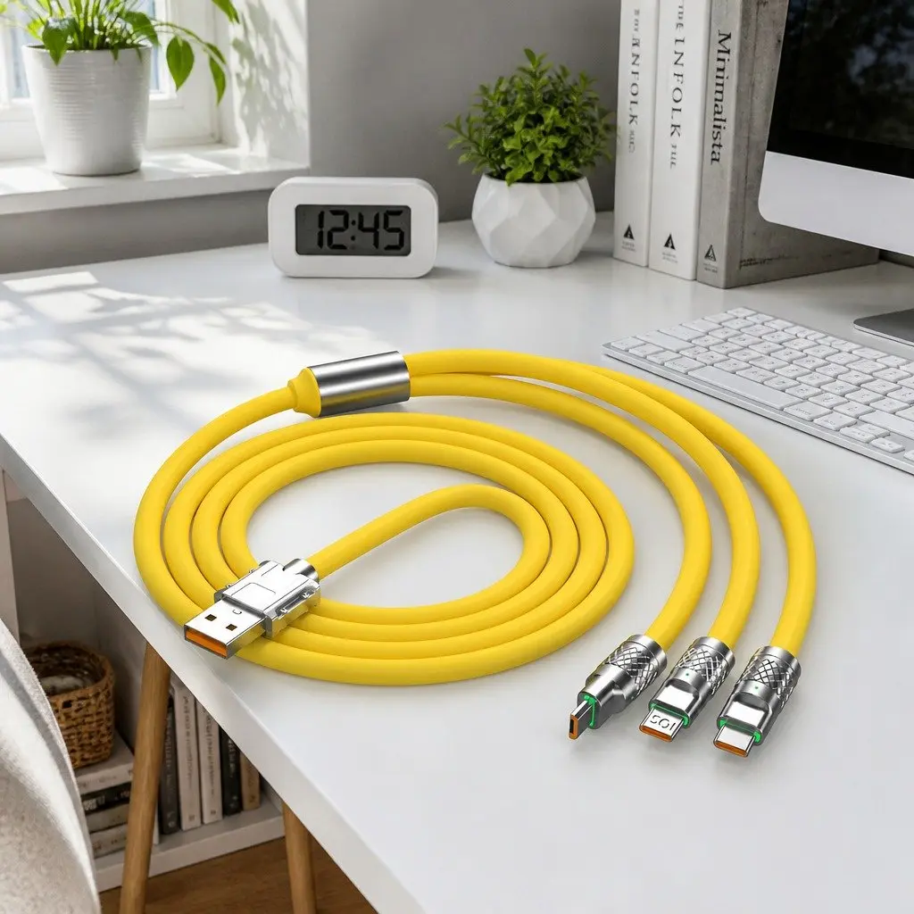 120W Fast Charging Cable 3 in 1 Data Line 1.2 Meter Yellow