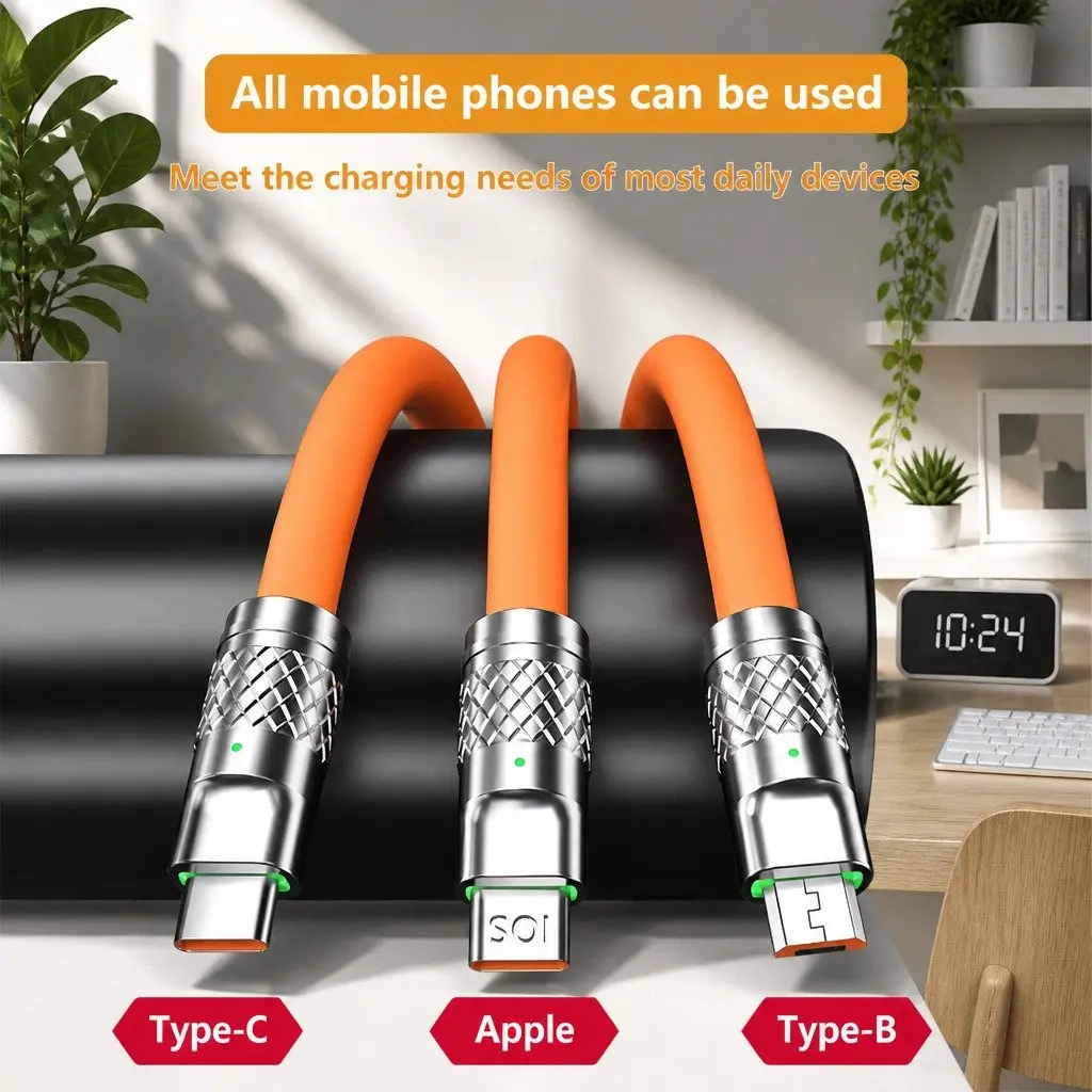 120W Fast Charging Cable 3 in 1 Data Line 1.2 Meter Yellow