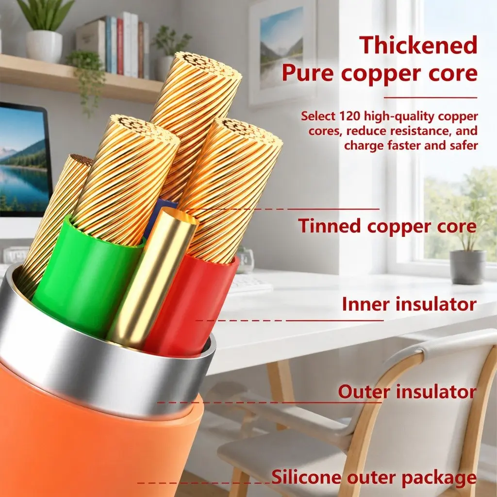 120W Fast Charging Cable 3 in 1 Data Line 1.2 Meter Yellow
