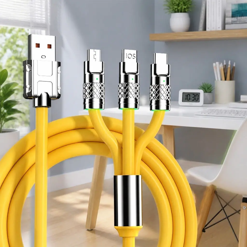 120W Fast Charging Cable 3 in 1 Data Line 1.2 Meter Yellow