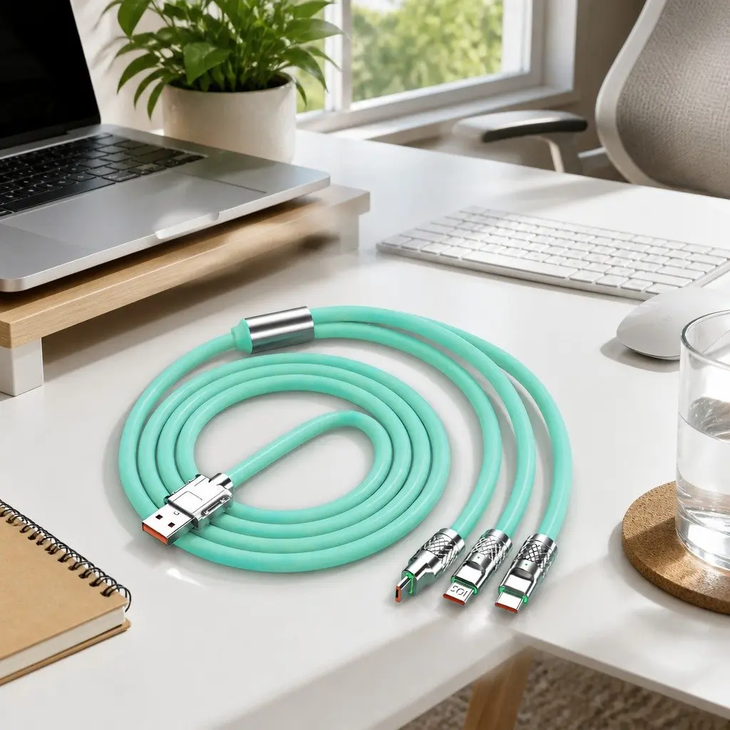 3-in-1 USB Charging Cable Fast Charging 1.2 Meter Green
