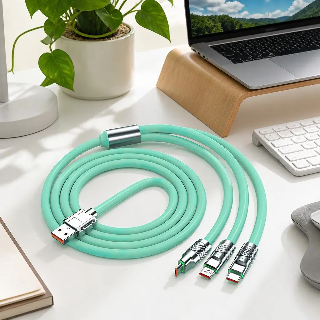 3-in-1 USB Charging Cable Fast Charging 1.2 Meter Green