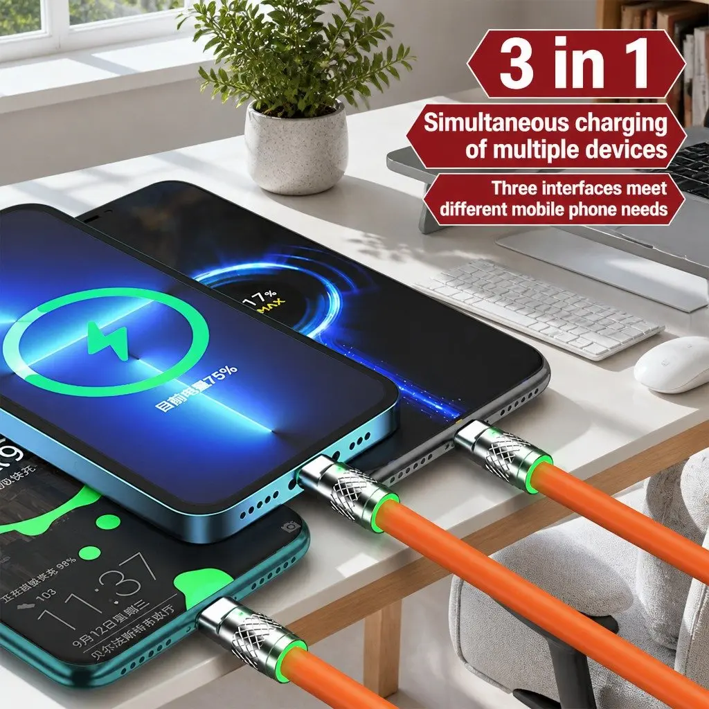 3-in-1 USB Charging Cable Fast Charging 1.2 Meter Green