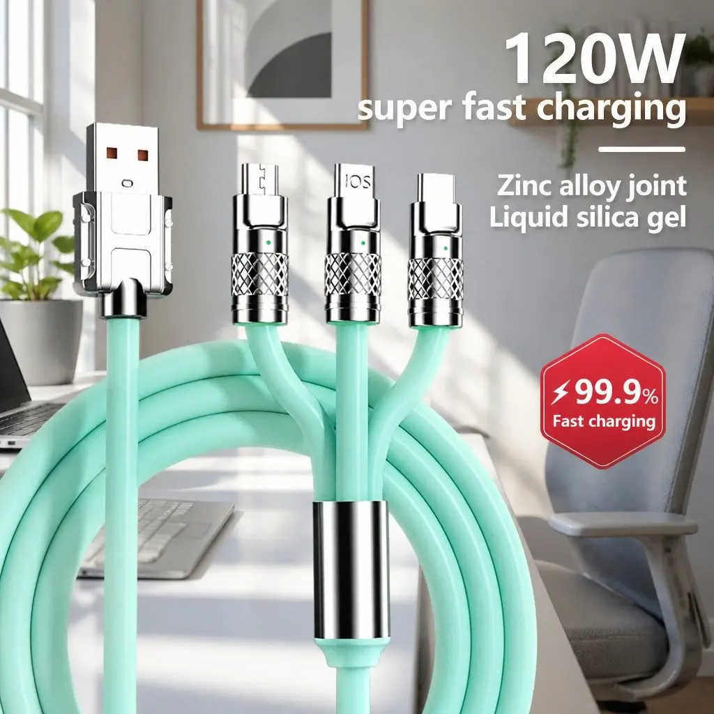 3-in-1 USB Charging Cable Fast Charging 1.2 Meter Green