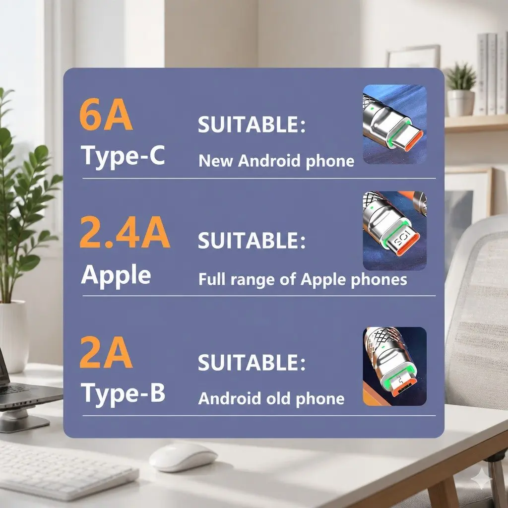 3-in-1 USB Charging Cable Fast Charging 1.2 Meter Green