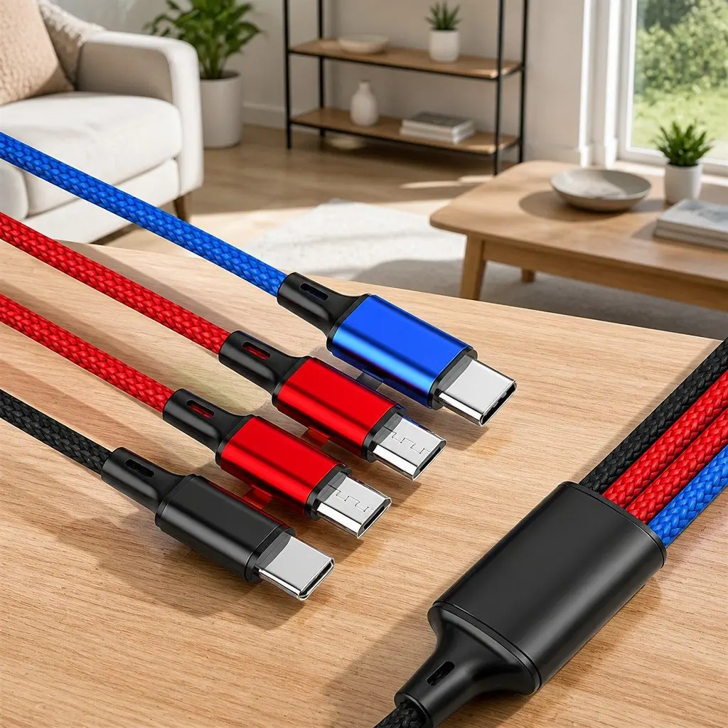 4-in-1 USB Charging Cable Multi Device Fast Charge 3.3mm Colorful Nylon Woven