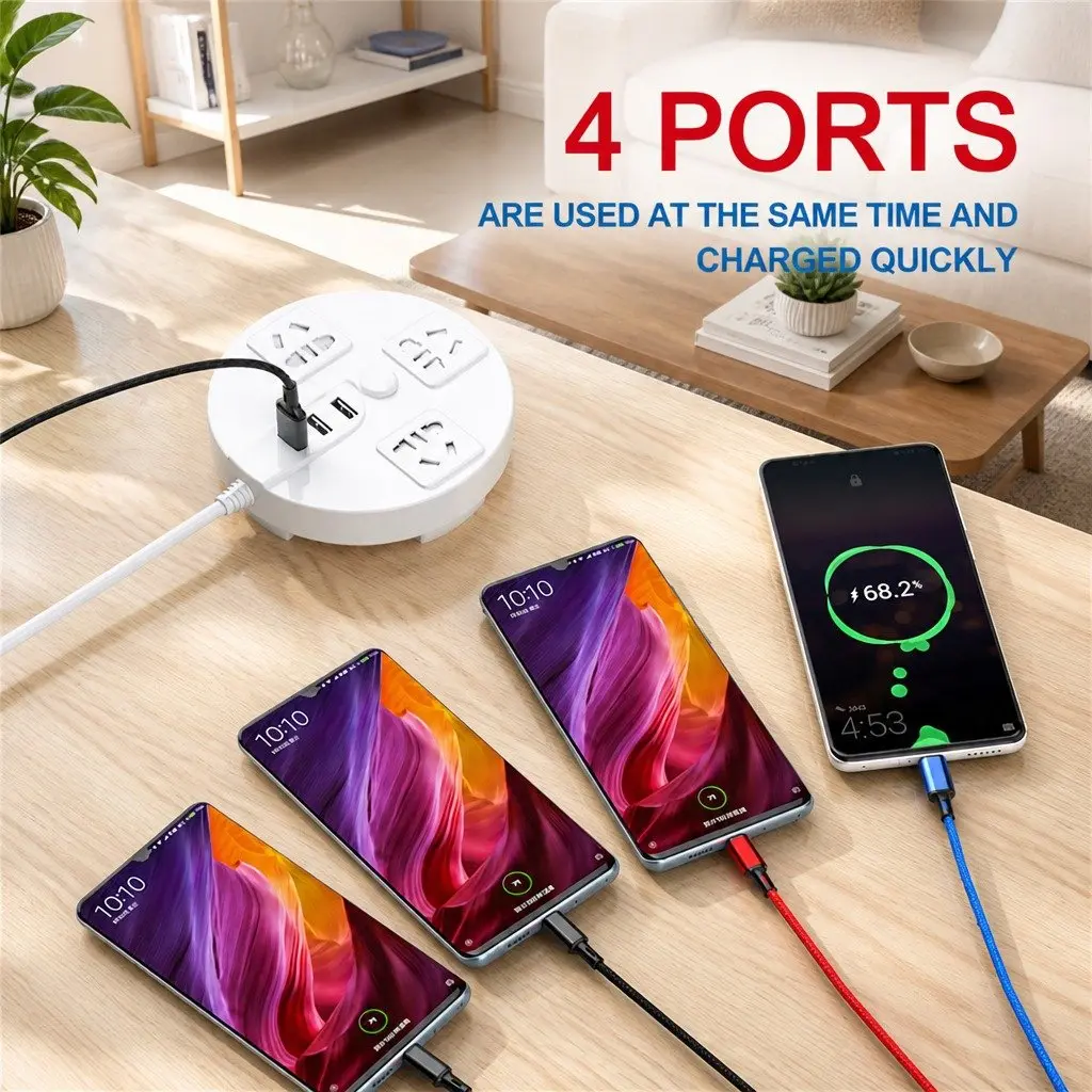 4-in-1 USB Charging Cable Multi Device Fast Charge 3.3mm Colorful Nylon Woven