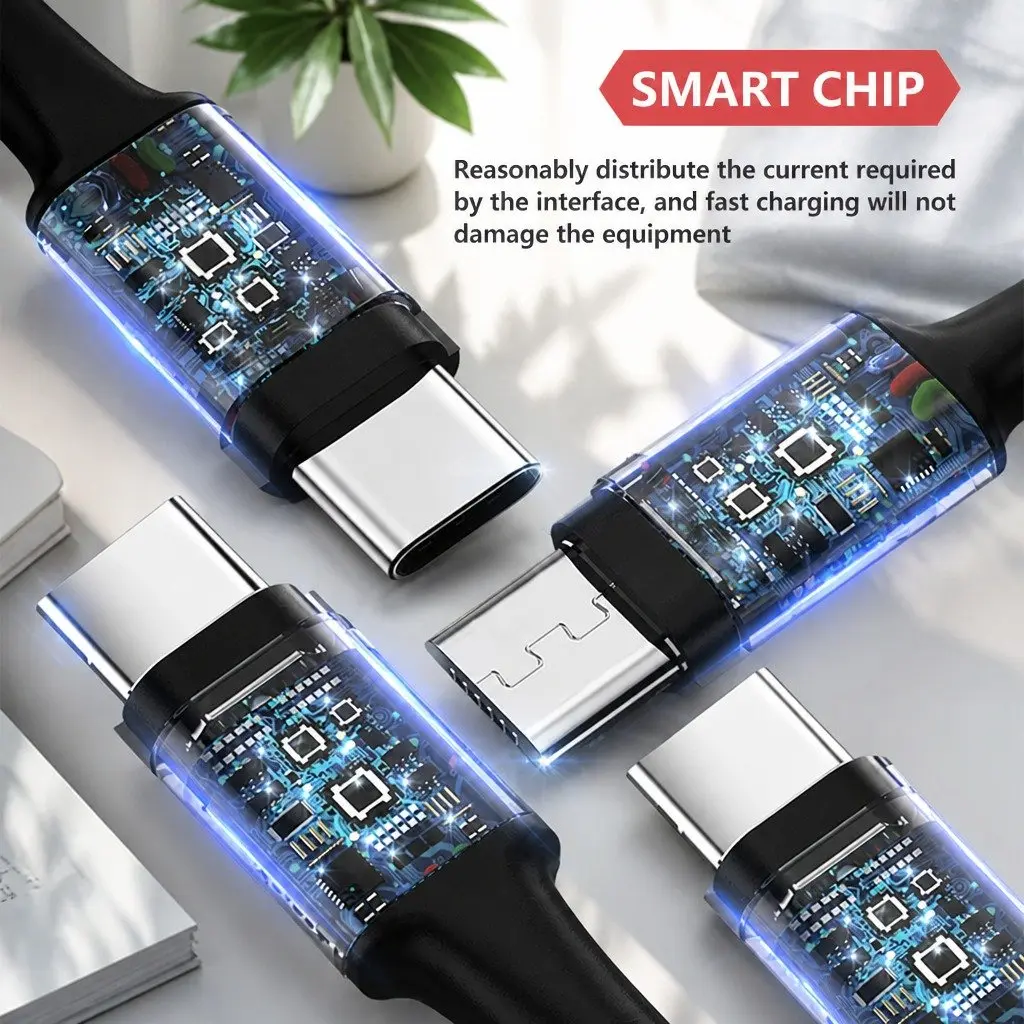 4-in-1 USB Charging Cable Cord for Apple Micro USB USB-C Devices 3.3mm Braided Colorful