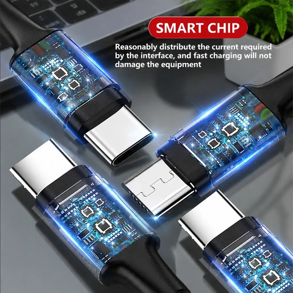 4-in-1 USB Charging Cable Multi Device Connector 3.3mm Colorful Nylon Woven