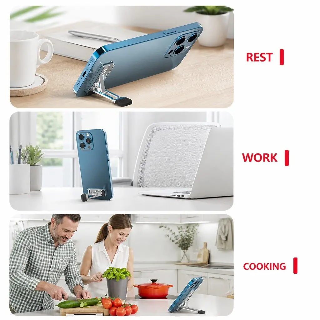 Metal Phone Holder Adjustable Portable Folding Stand Silver 53mm X 14mm X 3.5mm