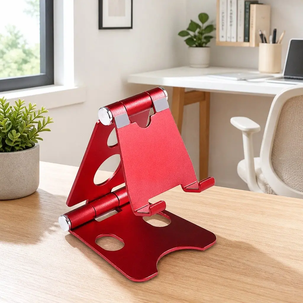 Portable Foldable Phone Holder Adjustable Stand 10X8X6cm Red