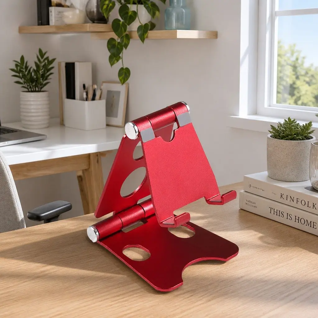 Portable Foldable Phone Holder Adjustable Stand 10X8X6cm Red