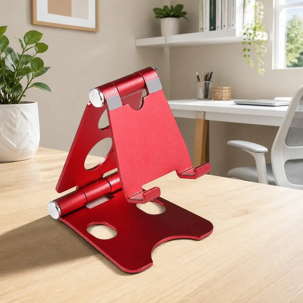 Portable Foldable Phone Holder Adjustable Stand 10X8X6cm Red
