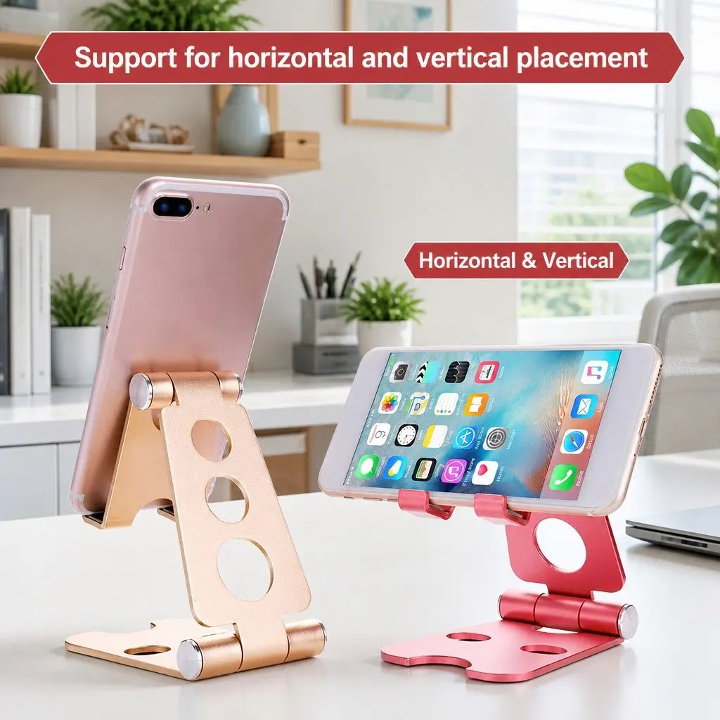 Portable Foldable Phone Holder Adjustable Stand 10X8X6cm Red
