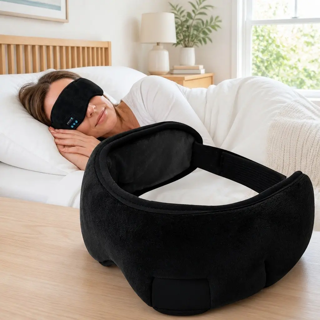 Wireless Bluetooth Stereo Sleep Eye Mask Headphones Black 13x16.5x6cm