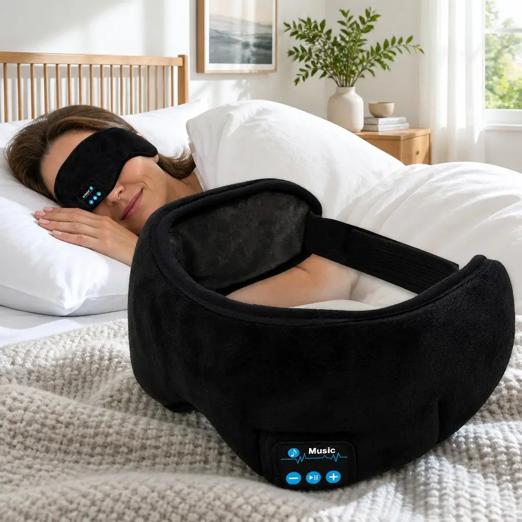 Wireless Bluetooth Stereo Sleep Eye Mask Headphones Black 13x16.5x6cm