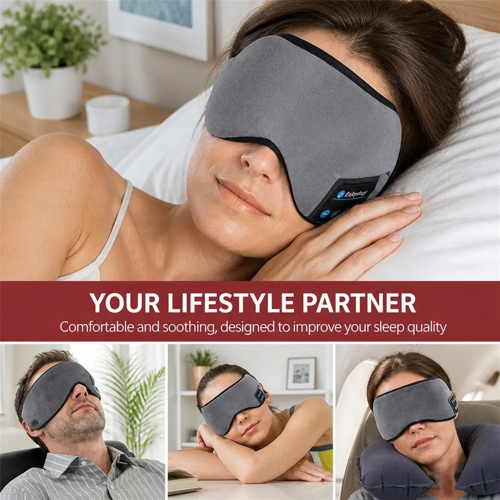 Wireless Bluetooth Stereo Sleep Eye Mask Headphones Black 13x16.5x6cm