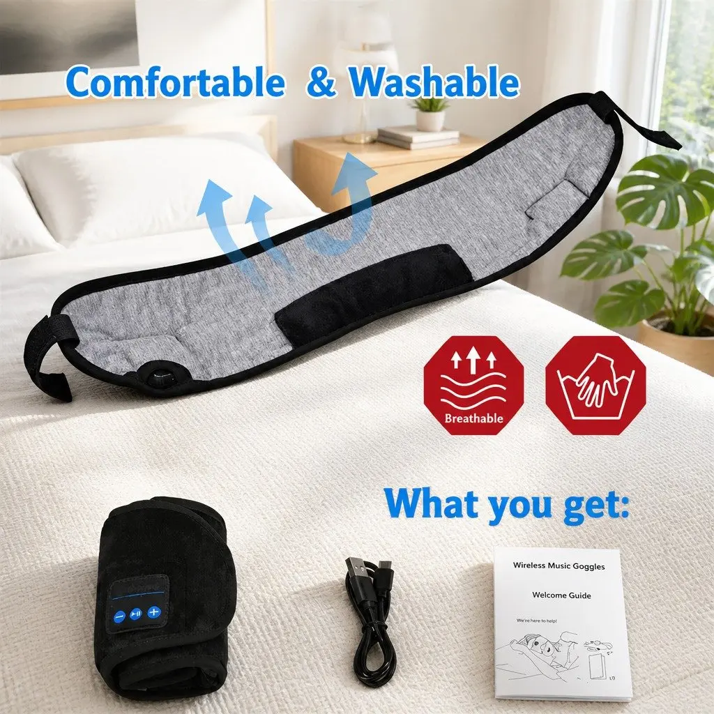 Wireless Bluetooth Stereo Sleep Eye Mask Headphones Black 13x16.5x6cm