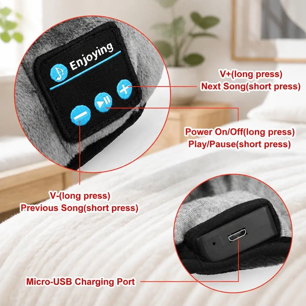 Wireless Bluetooth Stereo Sleep Eye Mask Headphones Black 13x16.5x6cm