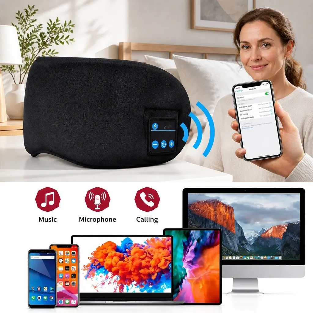 Wireless Bluetooth Stereo Sleep Eye Mask Headphones Black 13x16.5x6cm