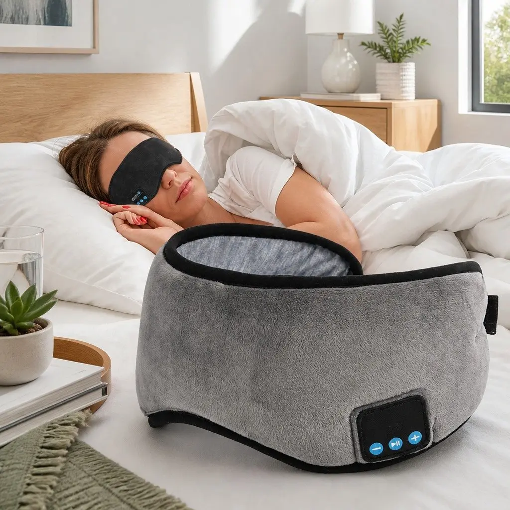 Bluetooth Wireless Stereo Eye Mask Headphones Sleep Music 13x16.5x6cm Grey