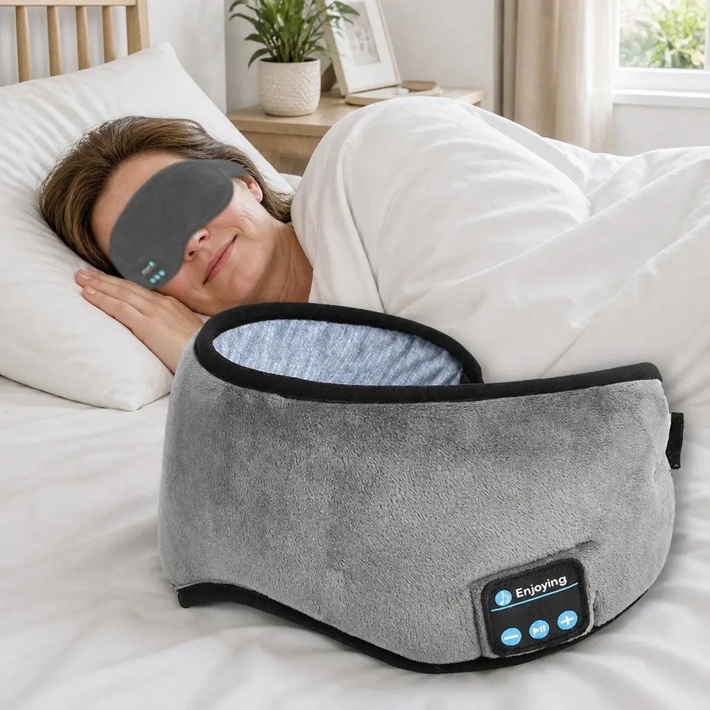 Bluetooth Wireless Stereo Eye Mask Headphones Sleep Music 13x16.5x6cm Grey