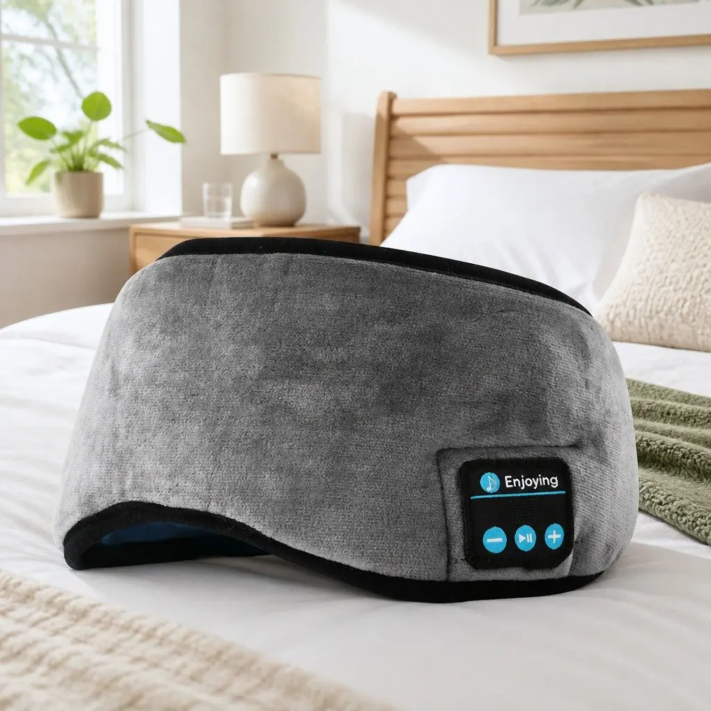 Bluetooth Wireless Stereo Eye Mask Headphones Sleep Music 13x16.5x6cm Grey