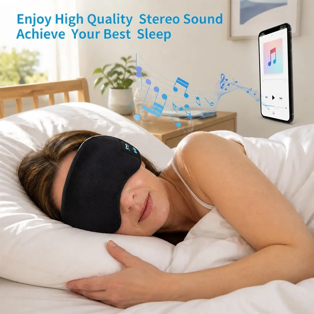 Bluetooth Wireless Stereo Eye Mask Headphones Sleep Music 13x16.5x6cm Grey