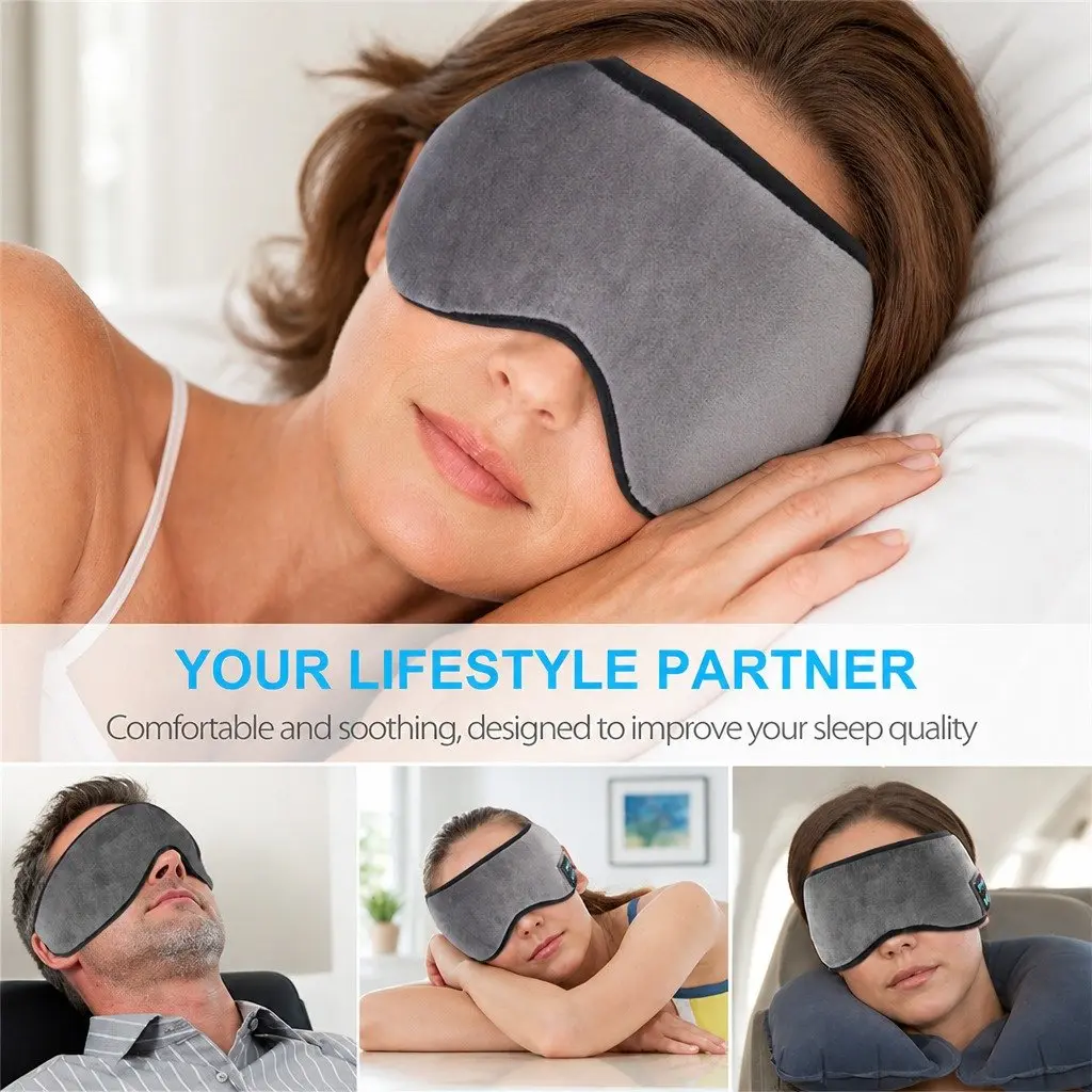 Bluetooth Wireless Stereo Eye Mask Headphones Sleep Music 13x16.5x6cm Grey