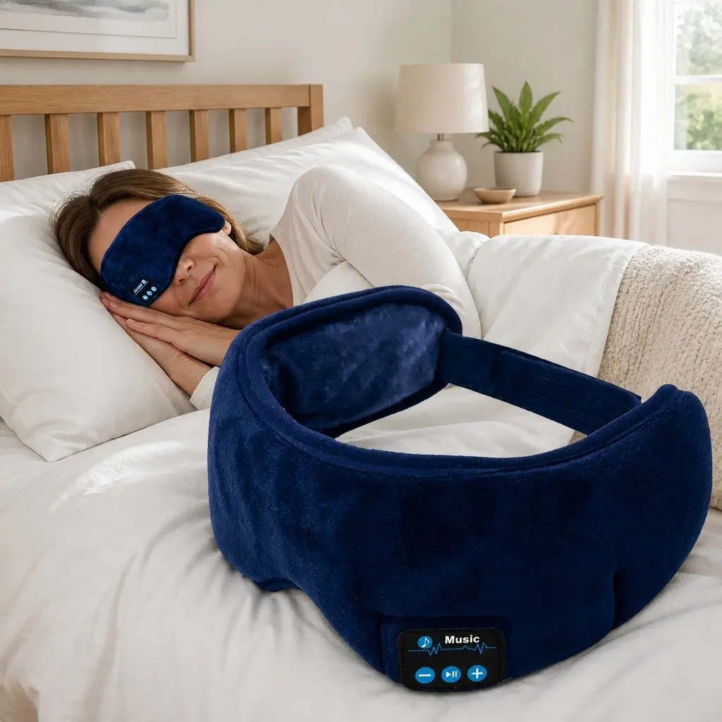 Bluetooth Wireless Stereo Sleep Eye Mask Headphones for Music and Rest Blue 13x16.5x6cm