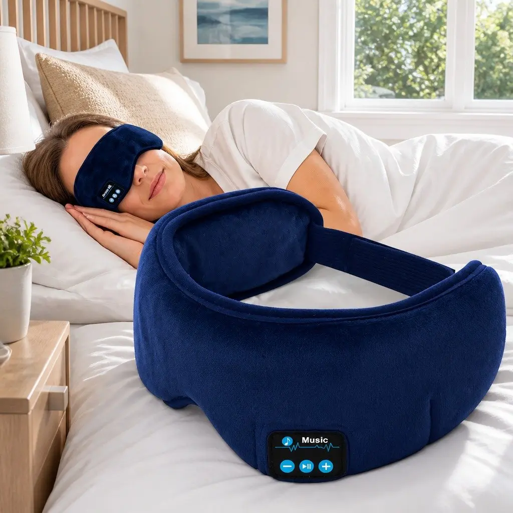 Bluetooth Wireless Stereo Sleep Eye Mask Headphones for Music and Rest Blue 13x16.5x6cm