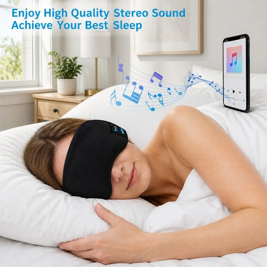 Bluetooth Wireless Stereo Sleep Eye Mask Headphones for Music and Rest Blue 13x16.5x6cm