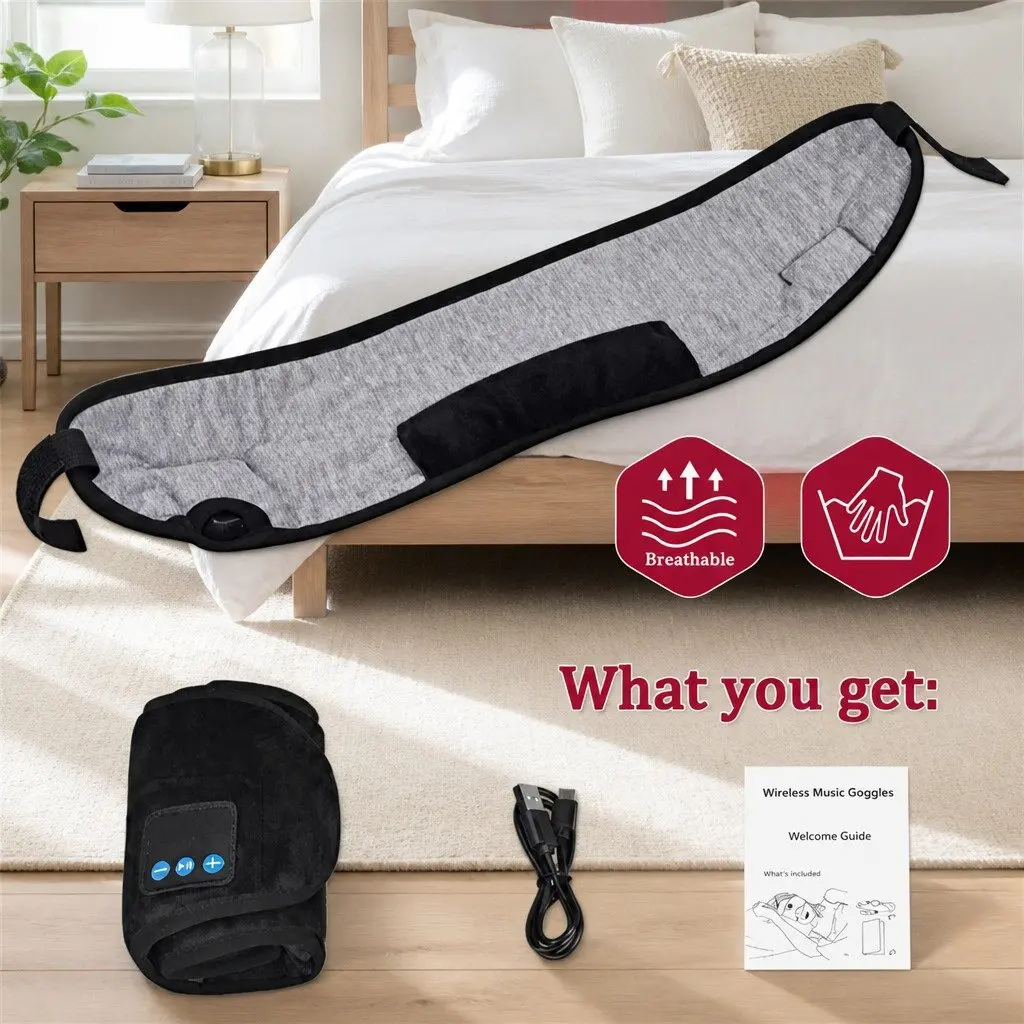 Bluetooth Wireless Stereo Sleep Eye Mask Headphones for Music and Rest Blue 13x16.5x6cm