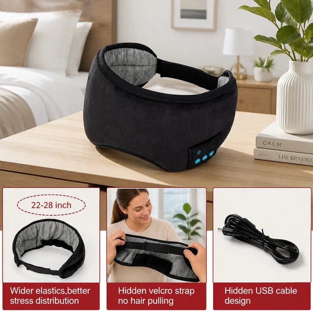 Bluetooth Wireless Stereo Sleep Eye Mask Headphones for Music and Rest Blue 13x16.5x6cm