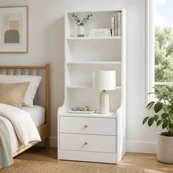 Warm White Minimalist Nightstand with Functional Design