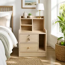 Warm Nordic Bedside Table with Lockable Drawer
