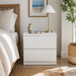Warm White Bedside Table with Practical Design and Value