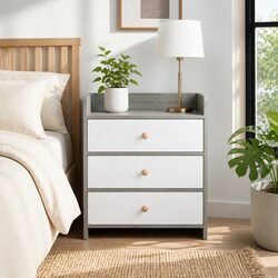 Cozy Nordic 3 Drawer Bedside Table in Light Gray
