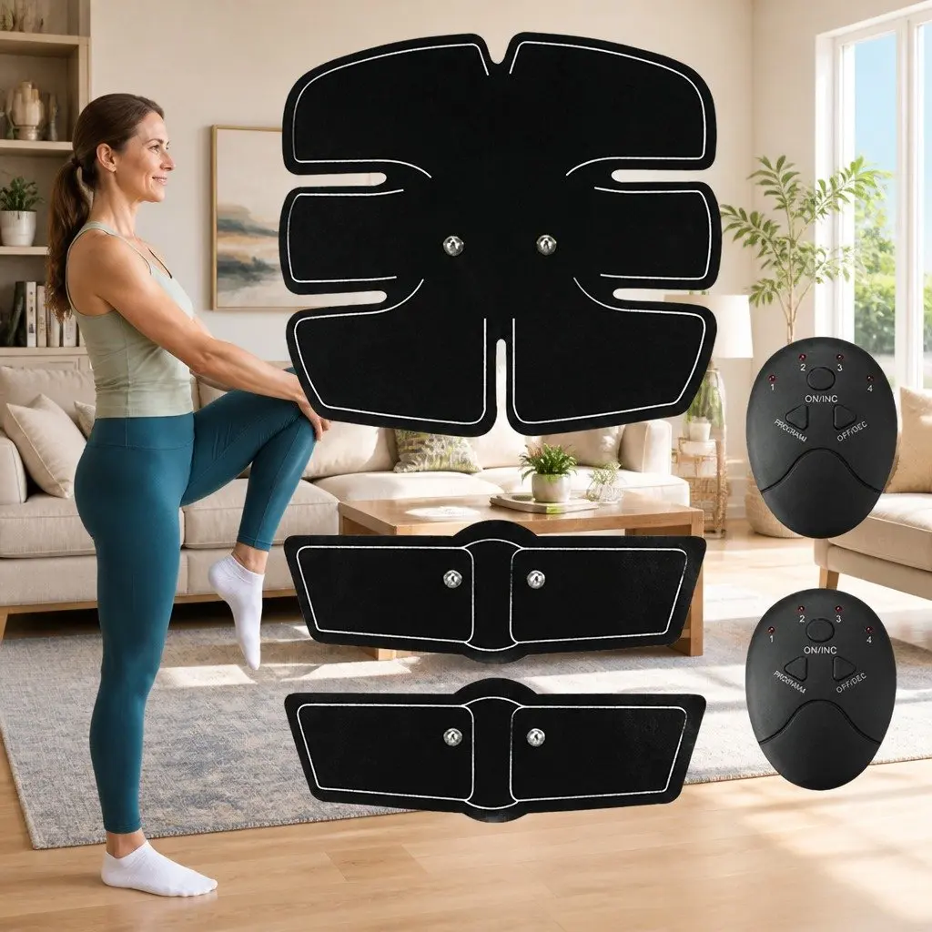 Fitness Equipment Abdominal Muscle Toner EMS Device 6 Modes 10 Levels Black