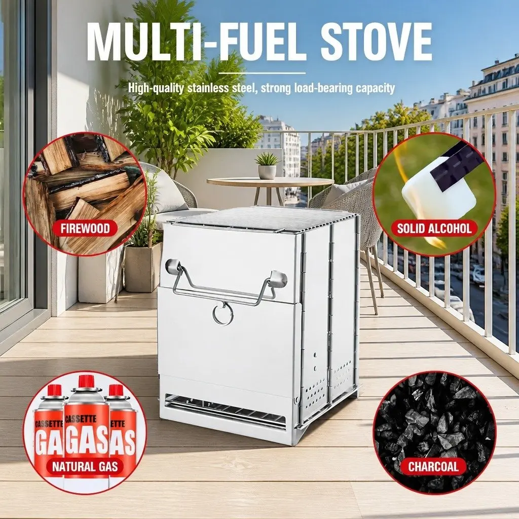 Portable Folding Charcoal Camping Stove Outdoor BBQ Silver 21x20x27cm