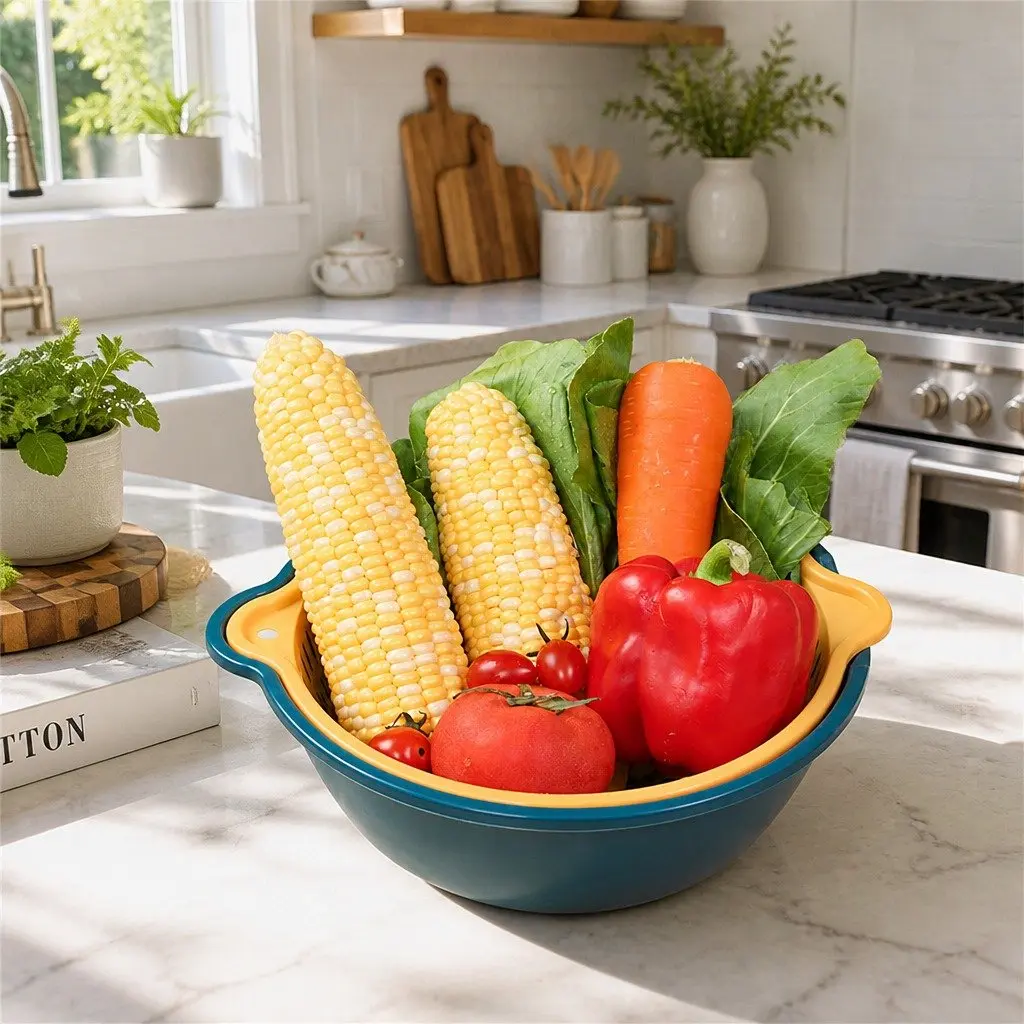 Fruit Vegetable Storage Basket Set Six-Piece Double-Layer Kitchen Organiser