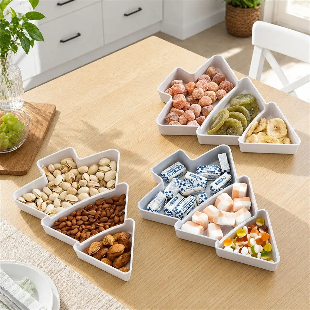 Dried Fruit Tray Multi-Grid Snack Box 25.5 X 18.5cm Plastic Pink Gray Blue White