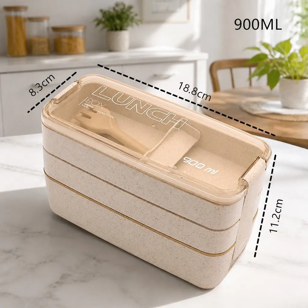 3-Layer Bento Lunch Box 900ml for Meal Prep