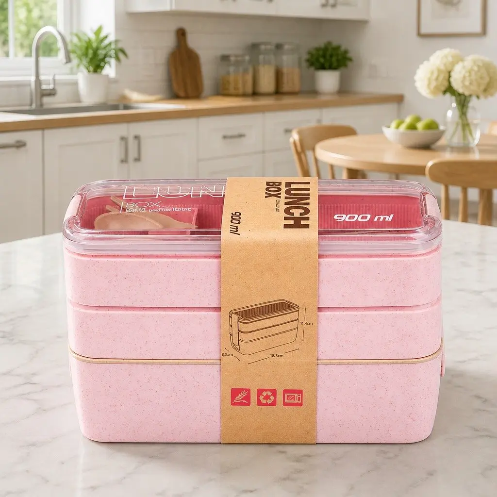 3-Layer Bento Lunch Box 900ml for Meal Prep