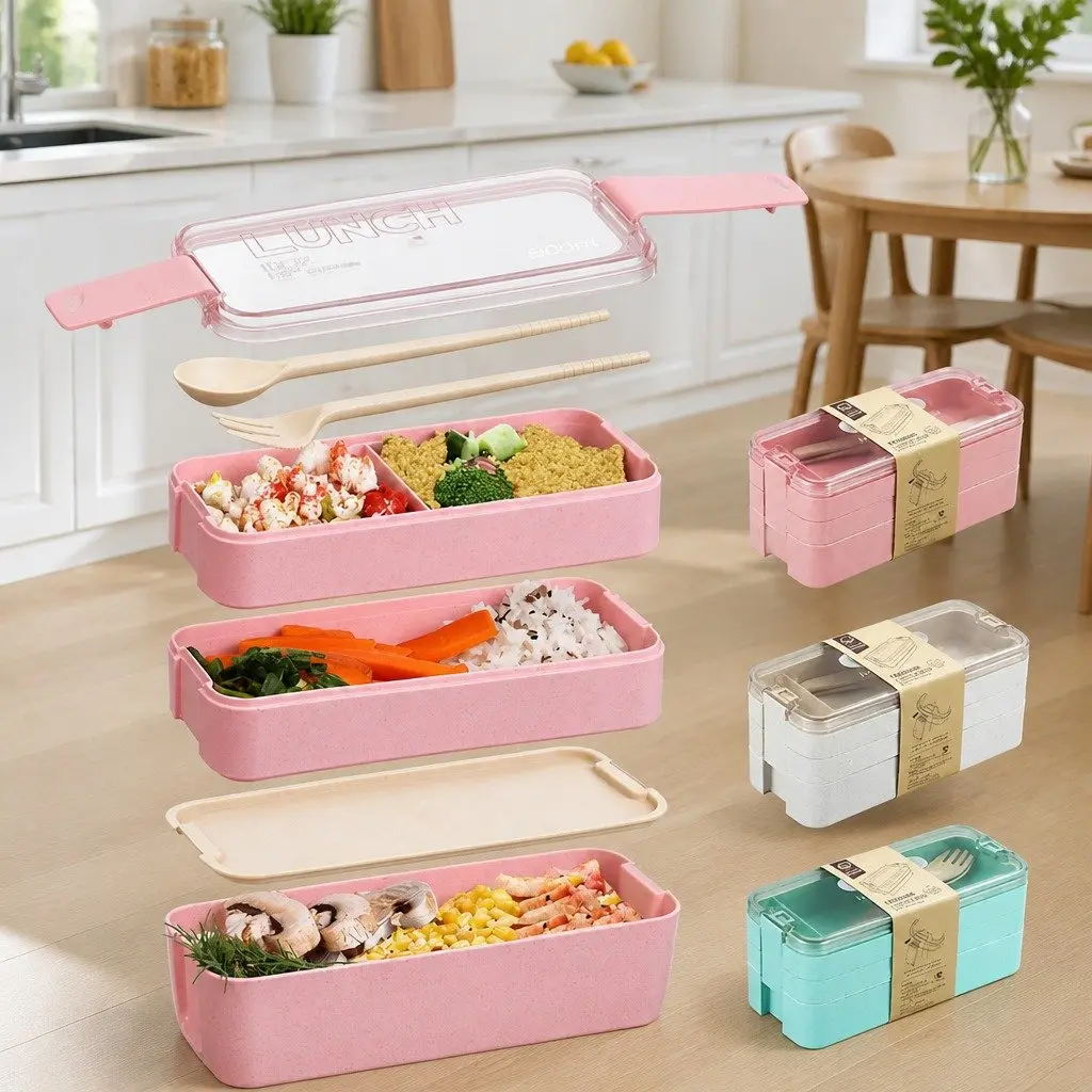 3-Layer Bento Lunch Box 900ml for Meal Prep