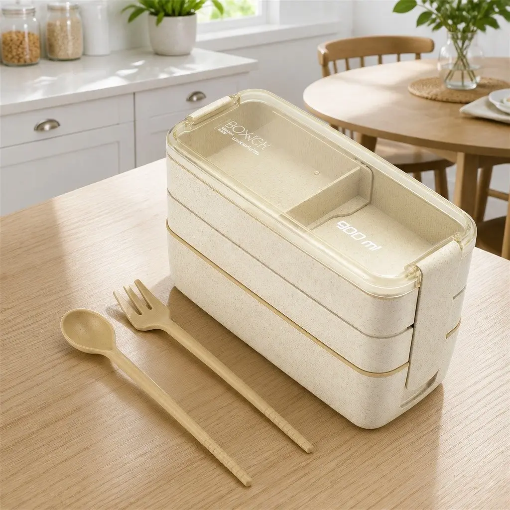 3-Layer Bento Lunch Box 900ml for Meal Prep